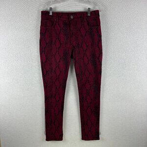 EXPRESS WOMEN'S SNAKE PRINT ANKLE HIGH-RISE PANTS, RED /BLACK SUPER SOFT SIZE 8R